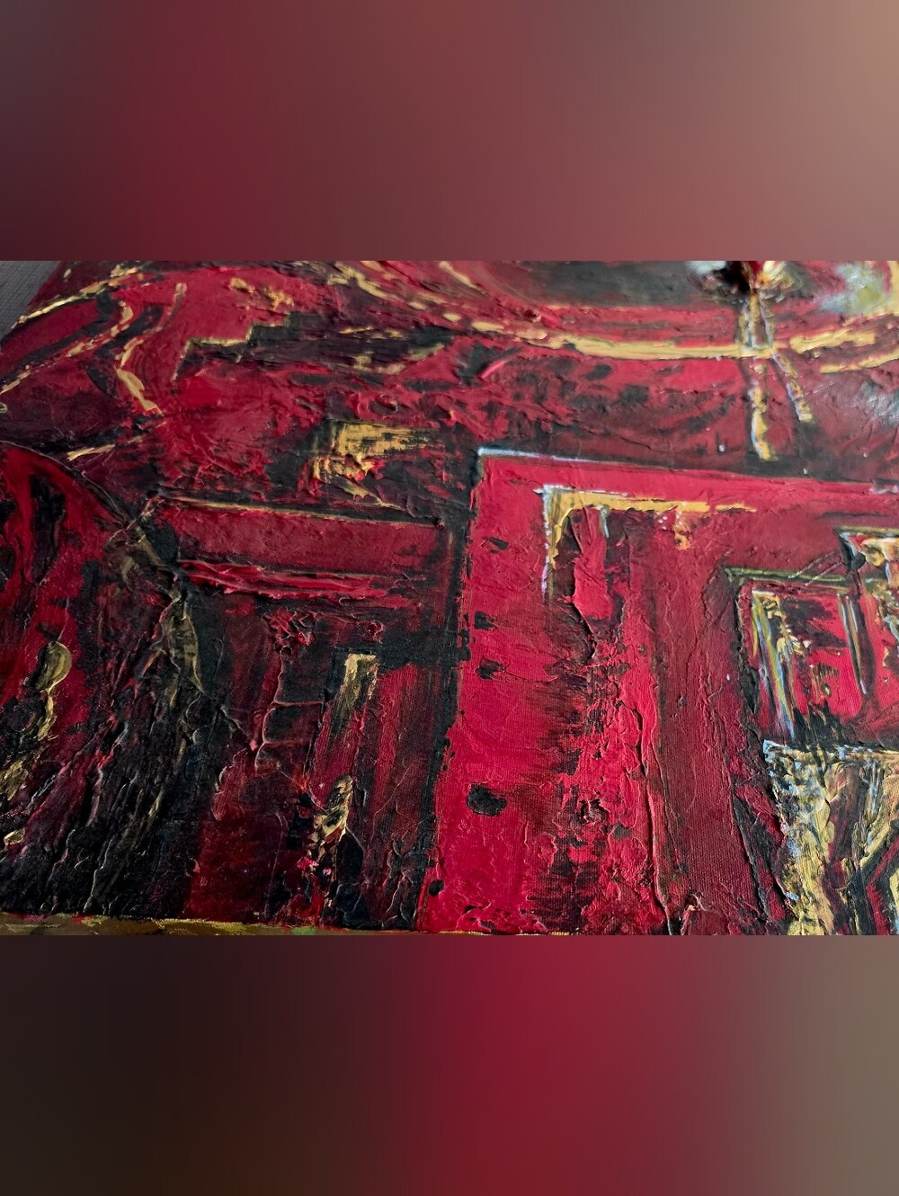 Original Abstract Red and Gold Texture Painting With Changes... - Picture 6 of 7